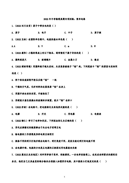 2022年中考物理真题专项训练：简单电路