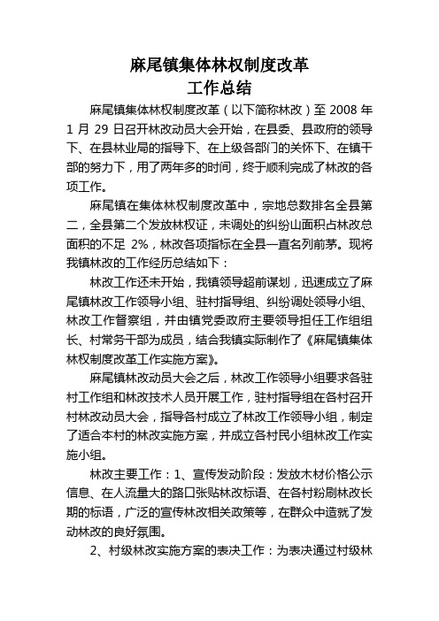 麻尾镇农村集体林权制度改革工作总结