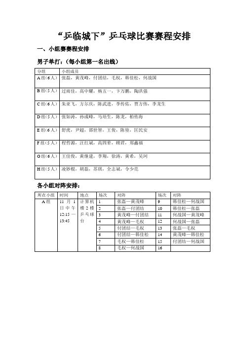 乒乓球赛程安排