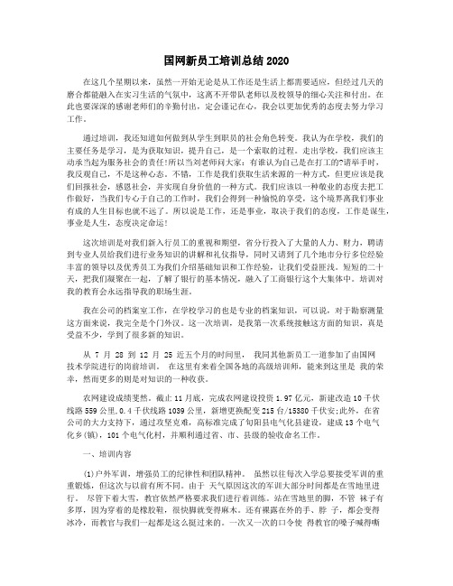 国网新员工培训总结2020