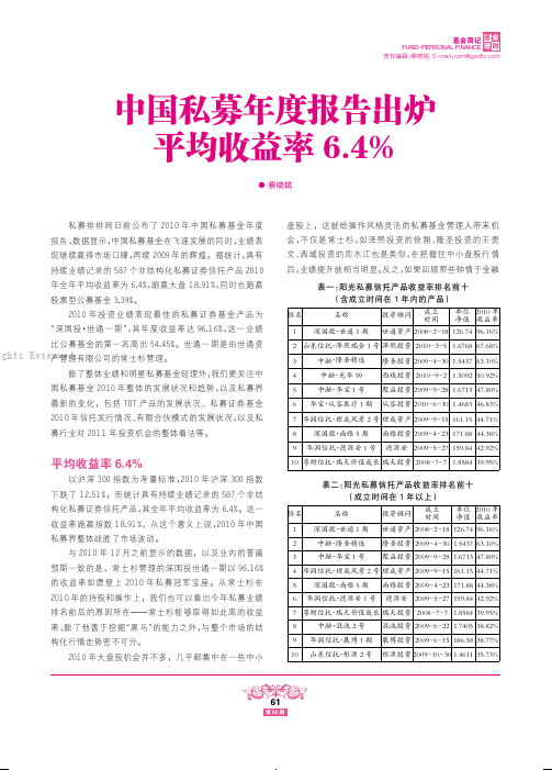 中国私募年度报告出炉_平均收益率6.4%