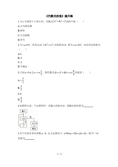 北师大版(2024新版)七年级数学上册第三章提升练：3.1 课时3 代数式的值