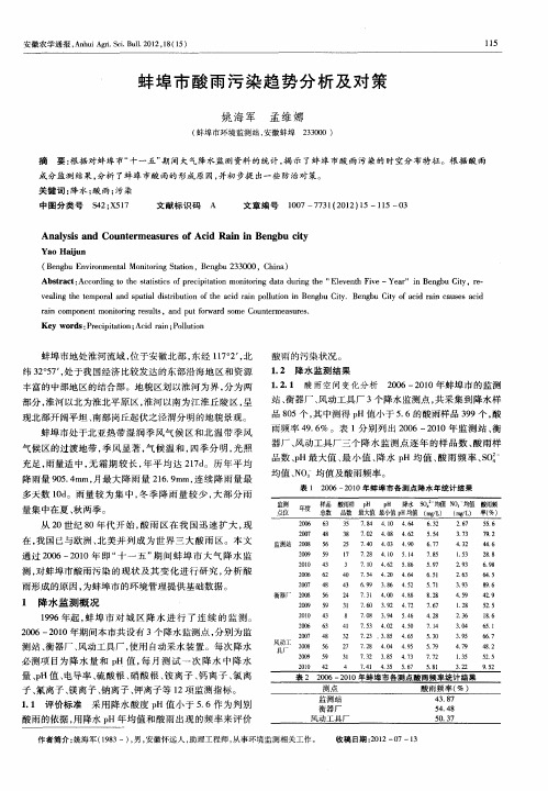 蚌埠市酸雨污染趋势分析及对策