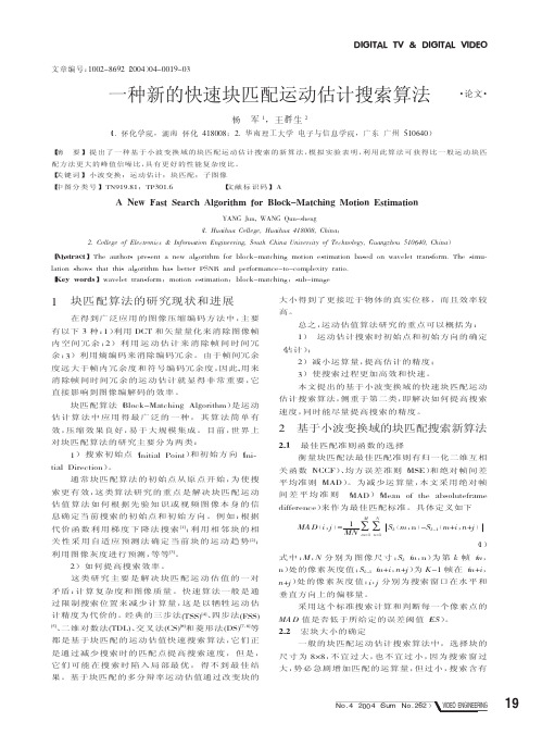 一种新的快速块匹配运动估计搜索算法