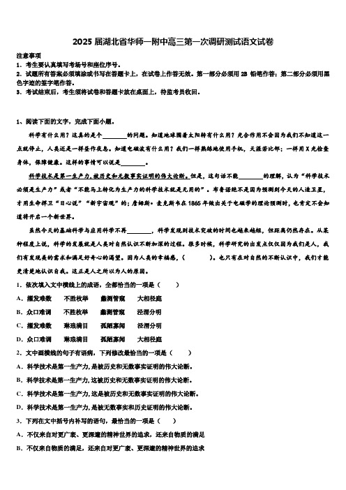 2025届湖北省华师一附中高三第一次调研测试语文试卷含解析