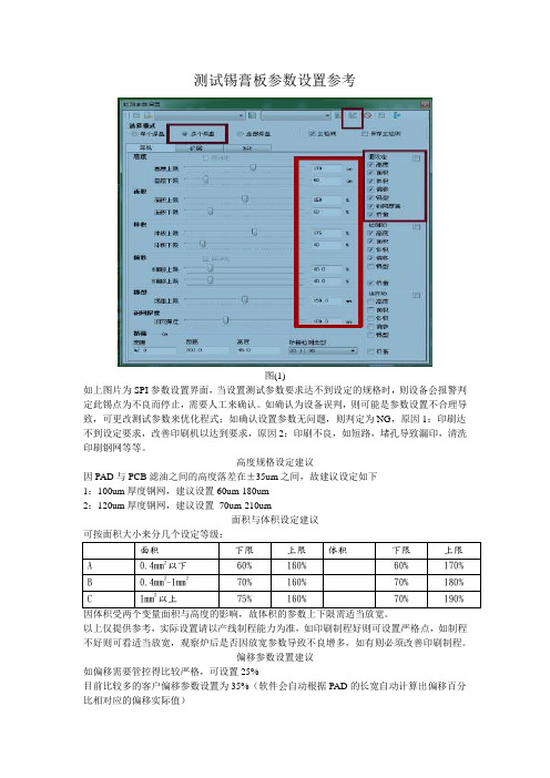 测试锡膏板设置参考