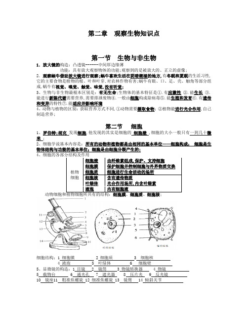 七年级上册科学观察生物知识点