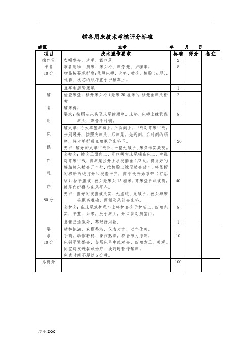 各种铺床法的评分标准[详]