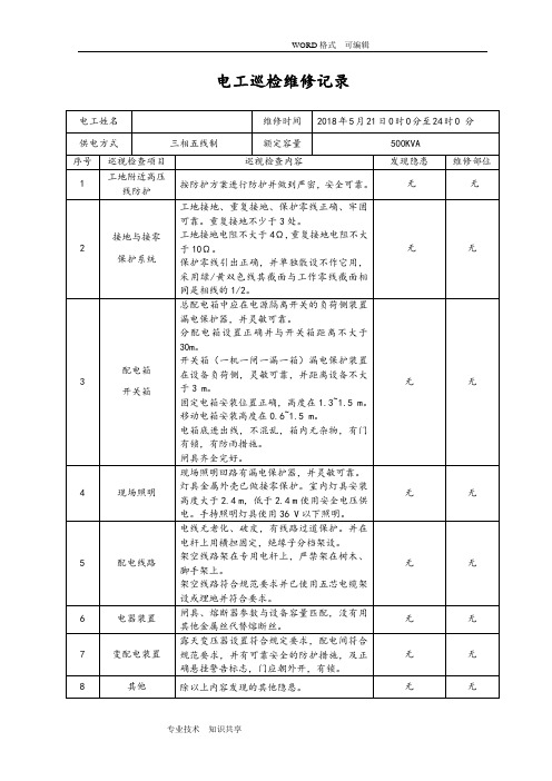 电工巡视维修记录文本表(含内容)