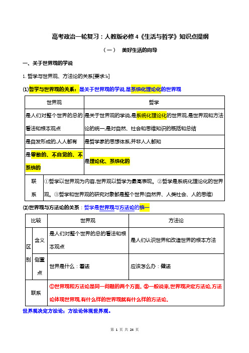 高考政治一轮复习：人教版必修4《生活与哲学》知识点提纲(全面!)