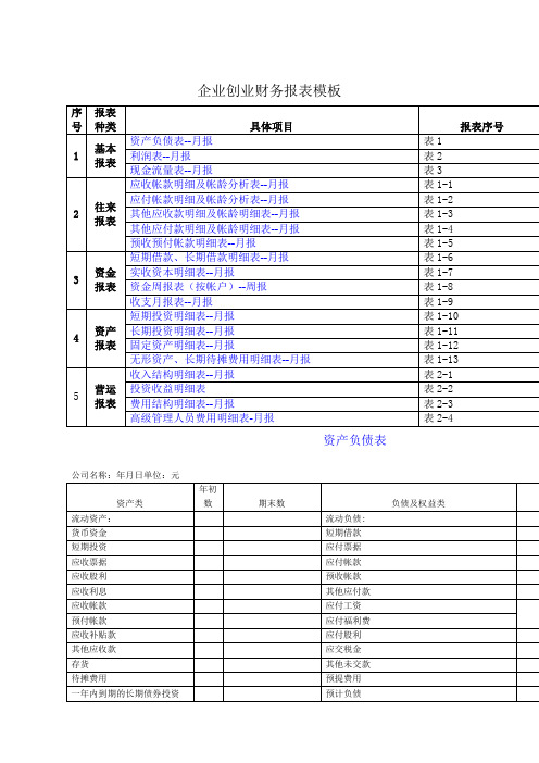 企业创业财务报表