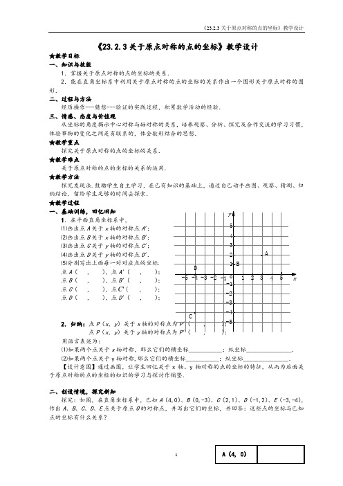 关于原点对称的点的坐标教学设计