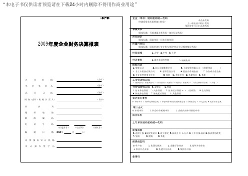 2009年度公司财务决算报表