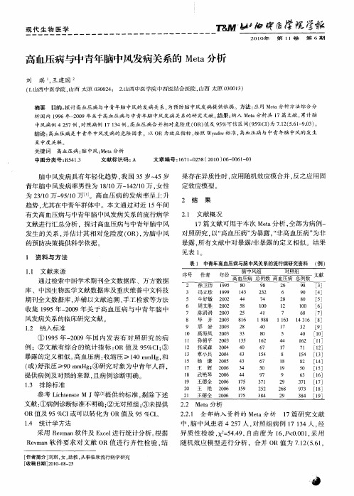 高血压病与中青年脑中风发病关系的Meta分析