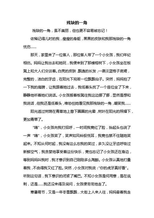 初二作文:残缺的一角作文800字