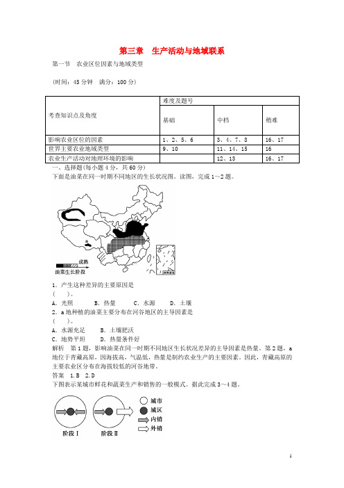 高中地理 3.1 农业区位因素与地域类型同步训练 中图版