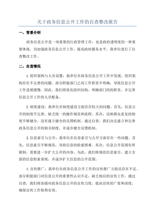 关于政务信息公开工作的自查整改报告