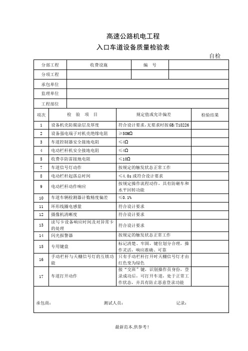 高速公路机电工程设备质量检验表分析