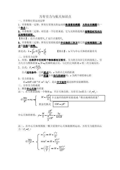 第六章万有引力与航天知识点