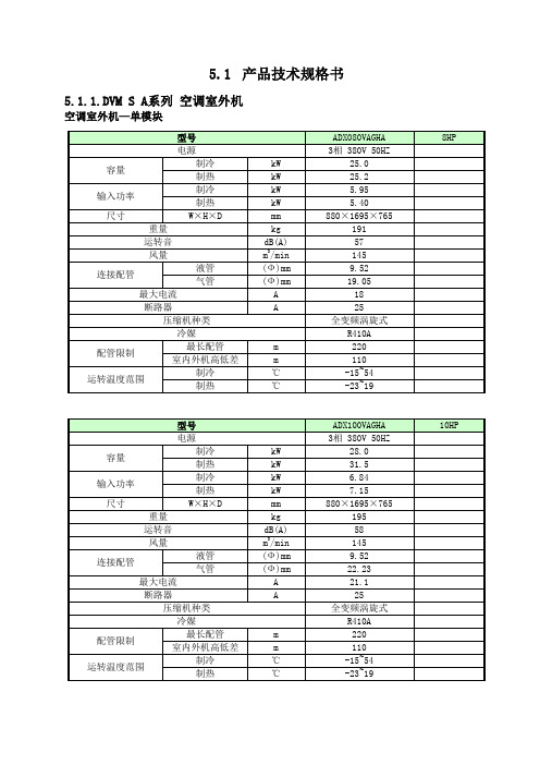 产品技术规格表A系列