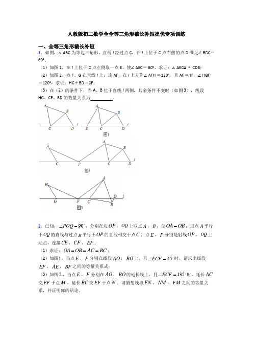 人教版初二数学全全等三角形截长补短提优专项训练