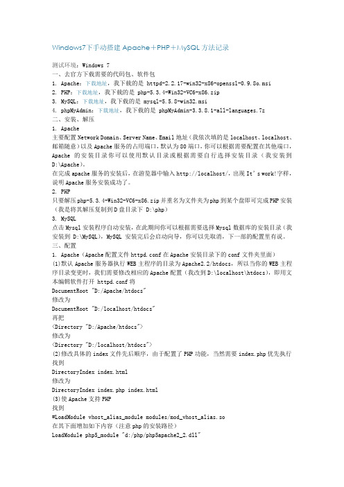 Windows7下手动搭建Apache+PHP+MySQL方法记录