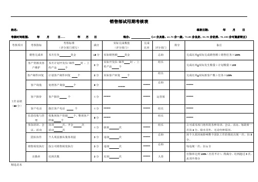 销售人员试用期考核表