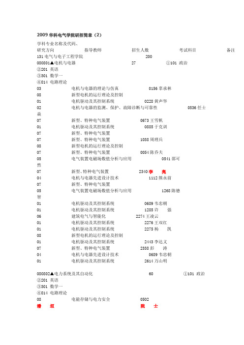 2009华科电气学院研招简章