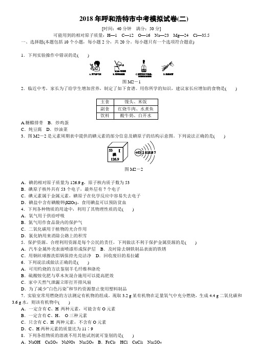 2018年呼和浩特市化学中考模拟试卷(二)