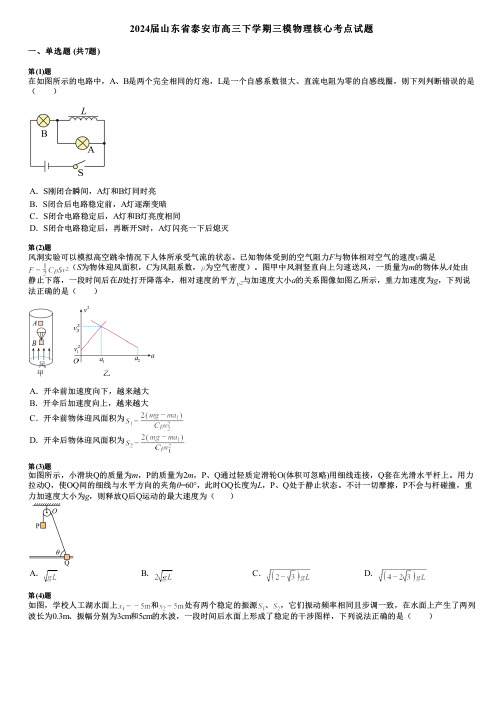 2024届山东省泰安市高三下学期三模物理核心考点试题