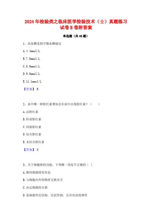 2024年检验类之临床医学检验技术(士)真题练习试卷B卷附答案