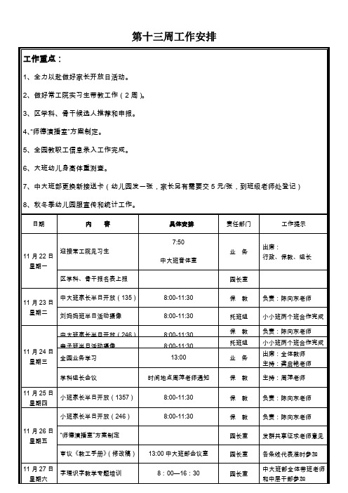 第十三周工作安排