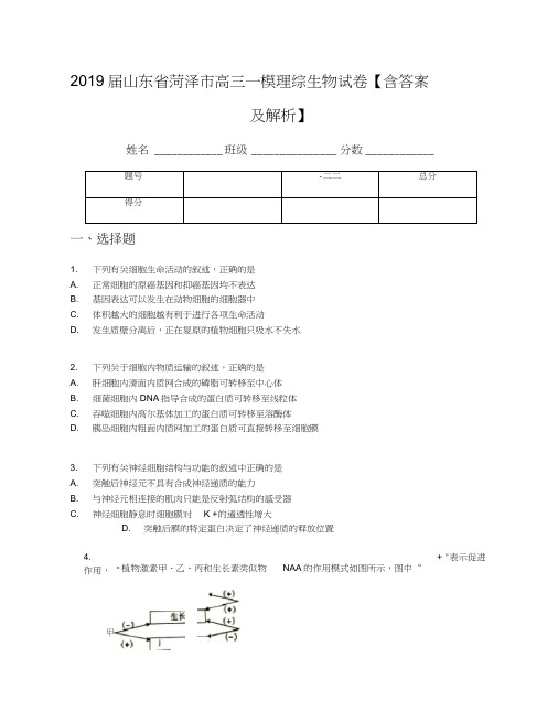 2019届山东省菏泽市高三一模理综生物试卷【含答案及解析】