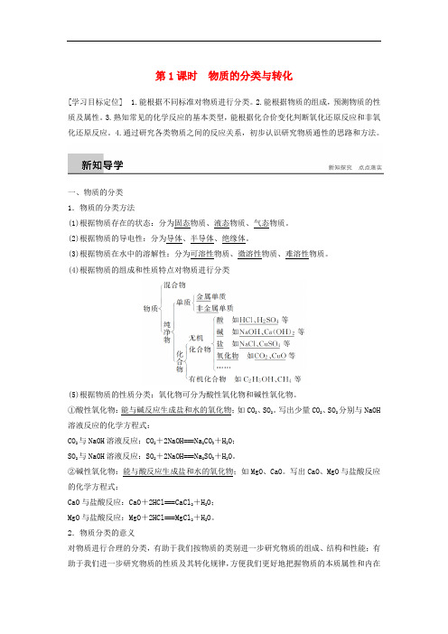 高中化学 专题1 化学家眼中的物质世界 第一单元 丰富多彩的化学物质 第1课时 物质的分类与转化学案