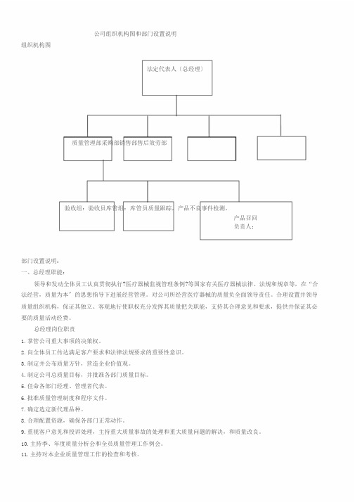 二类医疗器械备案组织机构图和部门设置说明