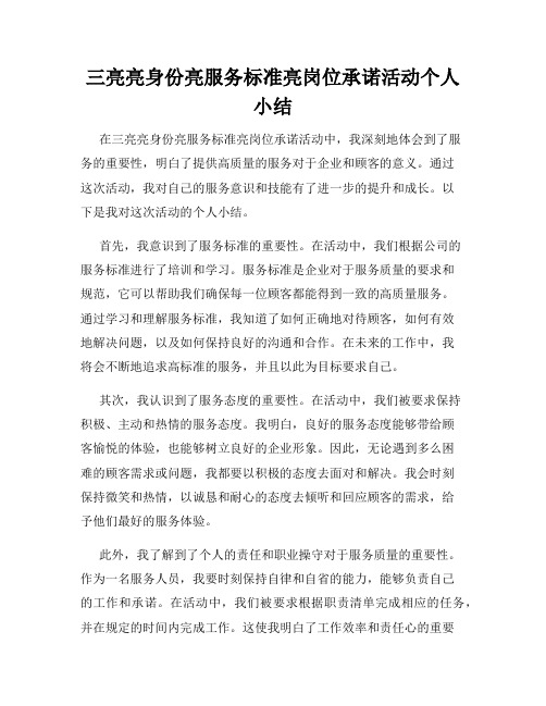 三亮亮身份亮服务标准亮岗位承诺活动个人小结