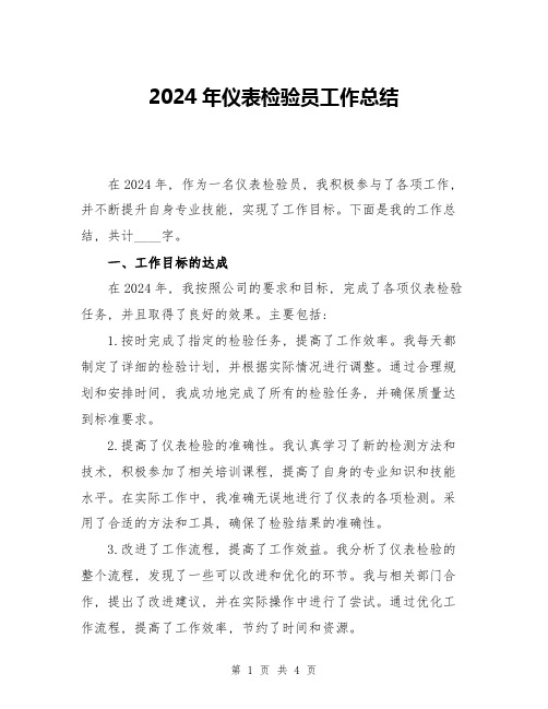 2024年仪表检验员工作总结