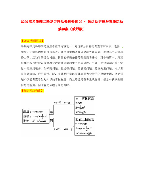 2020高考物理二轮复习精品资料专题02 牛顿运动定律与直线运动教学案(教师版)