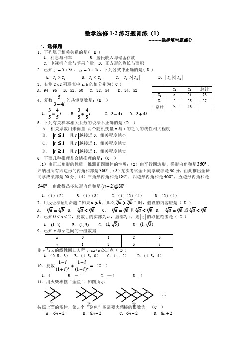 选修1-2考练试题(卷)1(教师版)