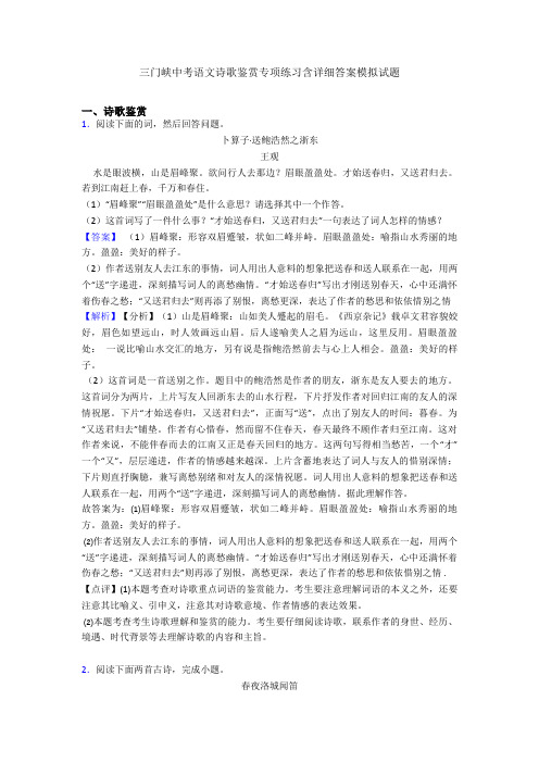 三门峡中考语文诗歌鉴赏专项练习含详细答案模拟试题