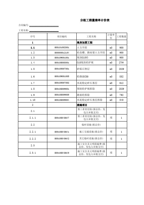 江西水利工程招标工程量清单模版