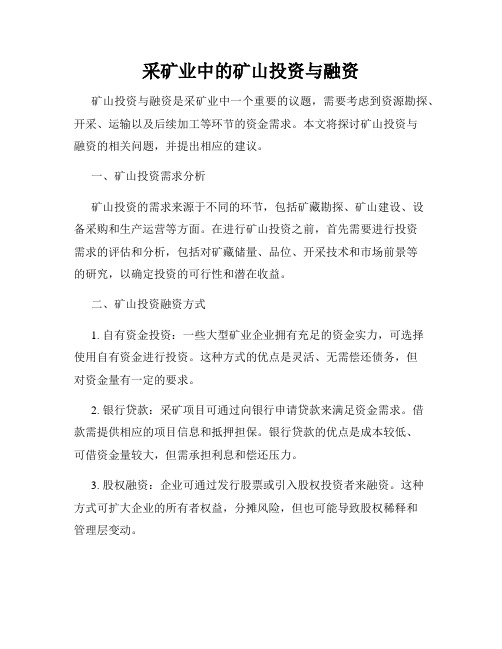 采矿业中的矿山投资与融资