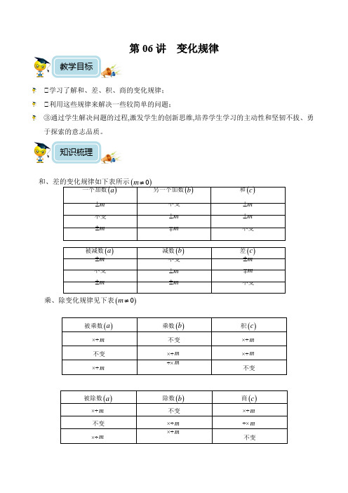 小学数学4年级培优奥数讲义 第06讲-变化规律(教师版)