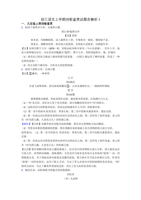 初三语文上学期诗歌鉴赏试题含解析1