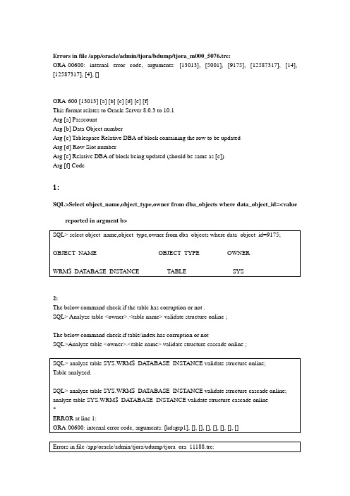 ORA-00600 internal error code1 [13013] 错误解决