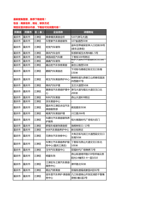 新版重庆市重庆市江津区汽车装具企业公司商家户名录单联系方式地址大全114家