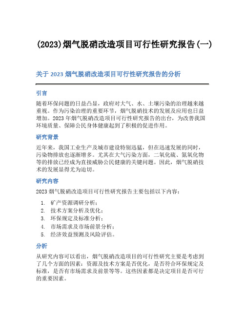 (2023)烟气脱硝改造项目可行性研究报告(一)