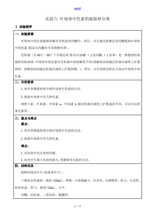 人教版高中生物必修1实验六 叶绿体中色素的提取和分离