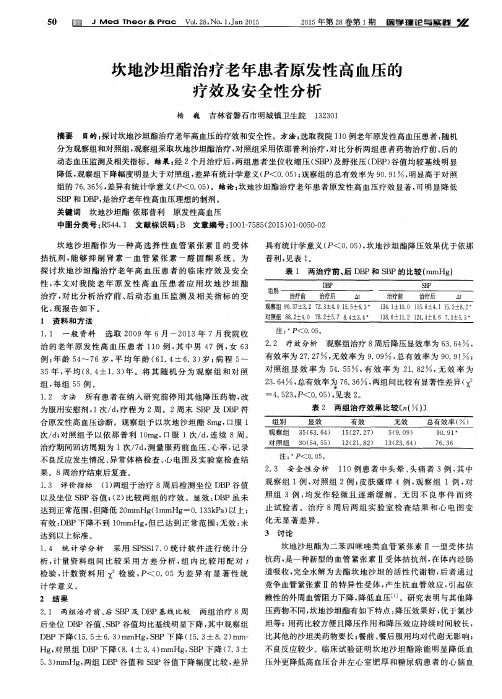 坎地沙坦酯治疗老年患者原发性高血压的疗效及安全性分析