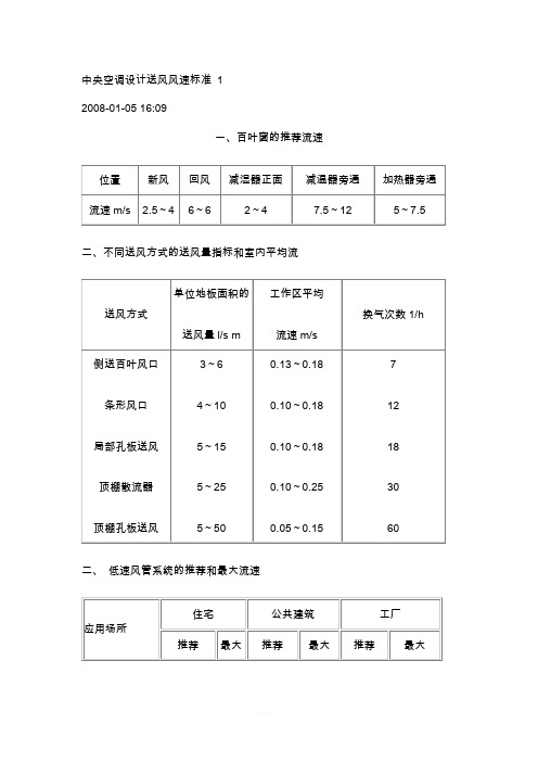 空调送风风速规范